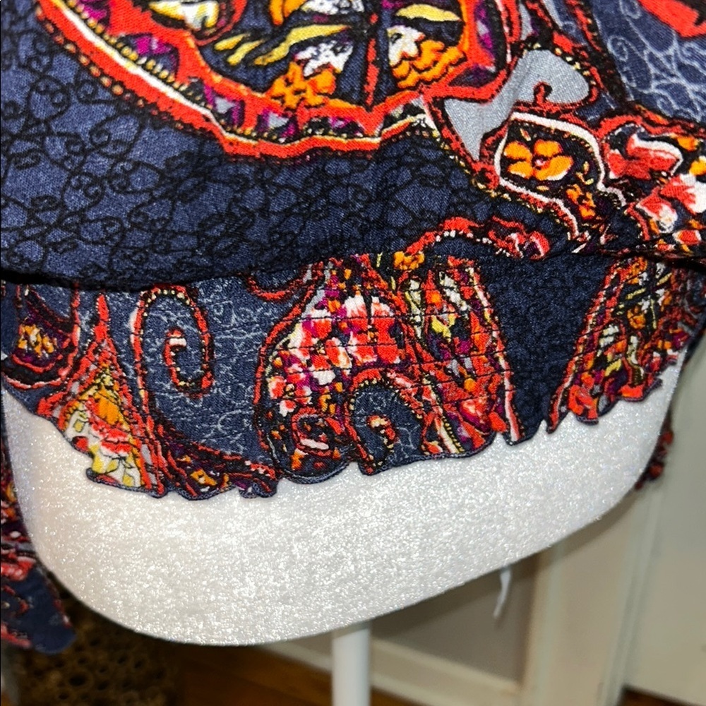3x20LASCANA Vibrant Blue and Orange Long Sleeve Tie Front Blouse - Picture 3 of 9
